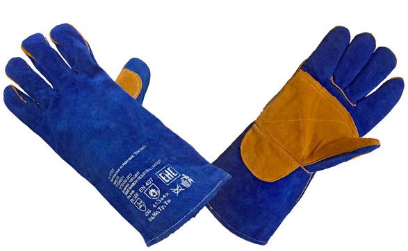 Краги спилковые BLUE WELDER (усиленная ладонь, подкладка, кевларовая нить)